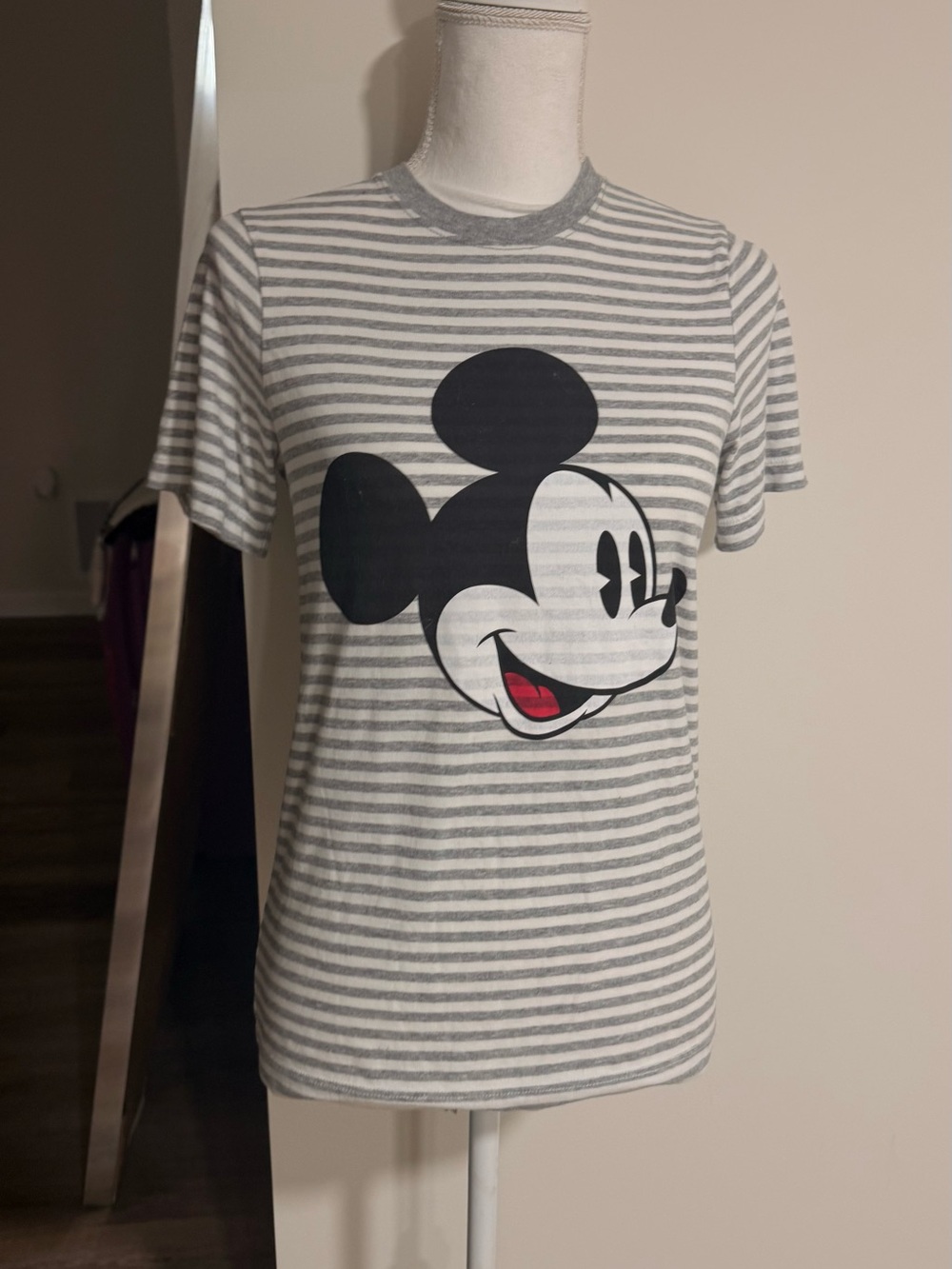 Hanna Andersson Gray & White Striped Mickey Mouse Tee